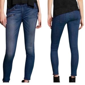 Rag & Bone Mercer Moto Dark Blue Skinny Jeans Zipper Accents